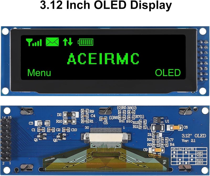 ACEIRMC 2pcs 3.12 inch OLED Display 256x64 OLED LCD Display SSD1322 Module 16pin Parallel SPI Soldering for Arduino (Green) - Image 2